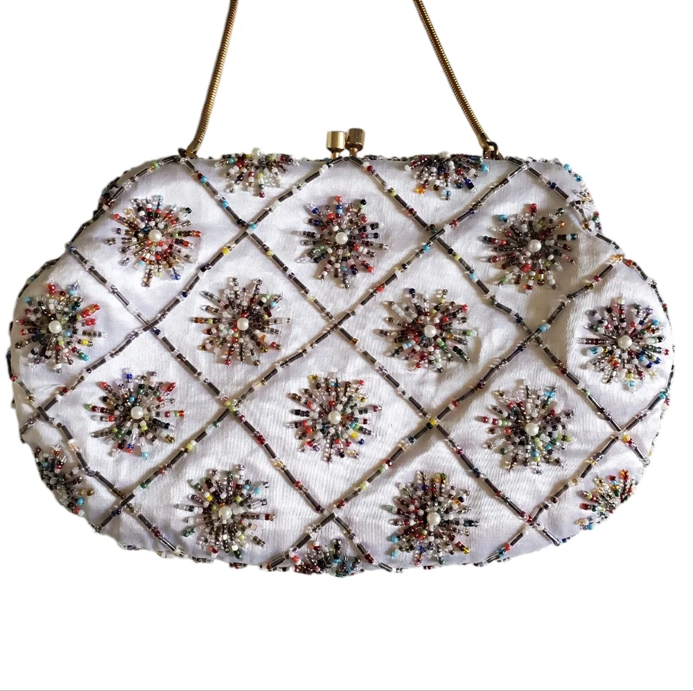 Satin Beaded Clutch /Evening Bag/Formal Events/Prom /Vintage - Picture 9 of 13